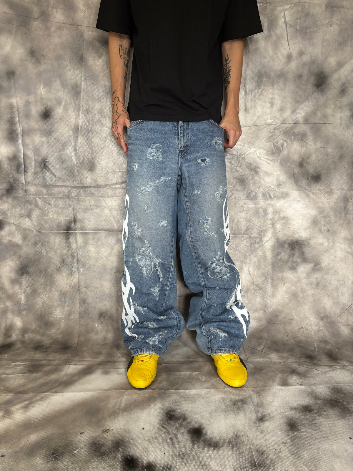 Disstresed Camo Jeans