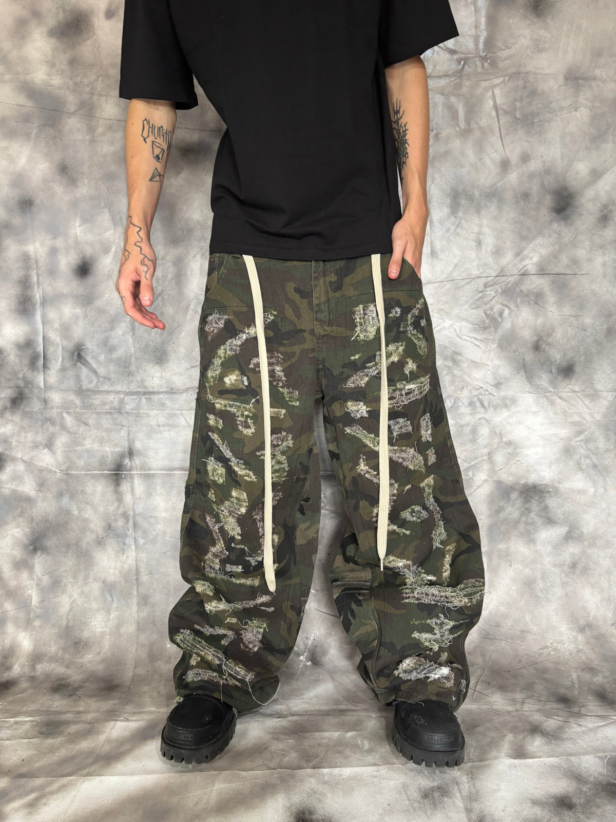 Disstresed Camo Jeans