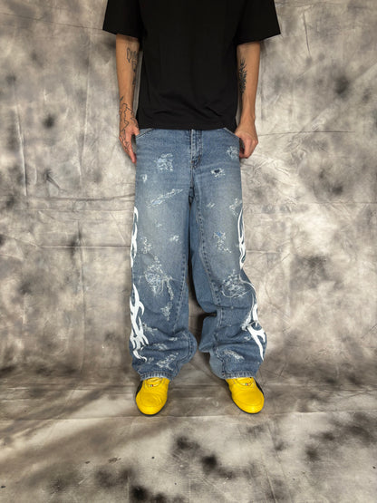Disstresed Camo Jeans