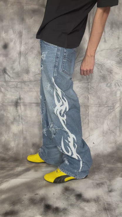 Disstresed Camo Jeans